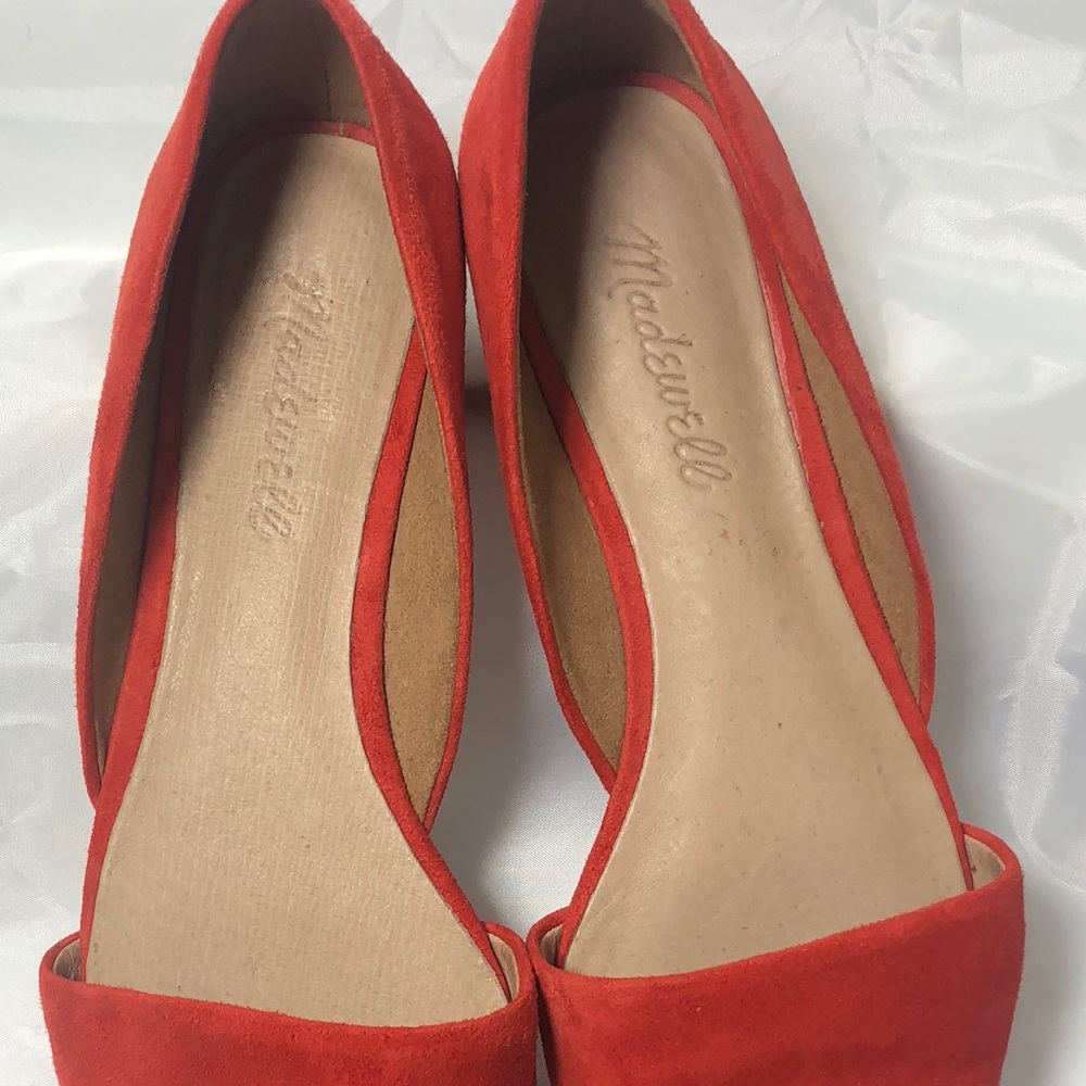 Madewell pointy Toe Flats Orange Red Suede 6.5